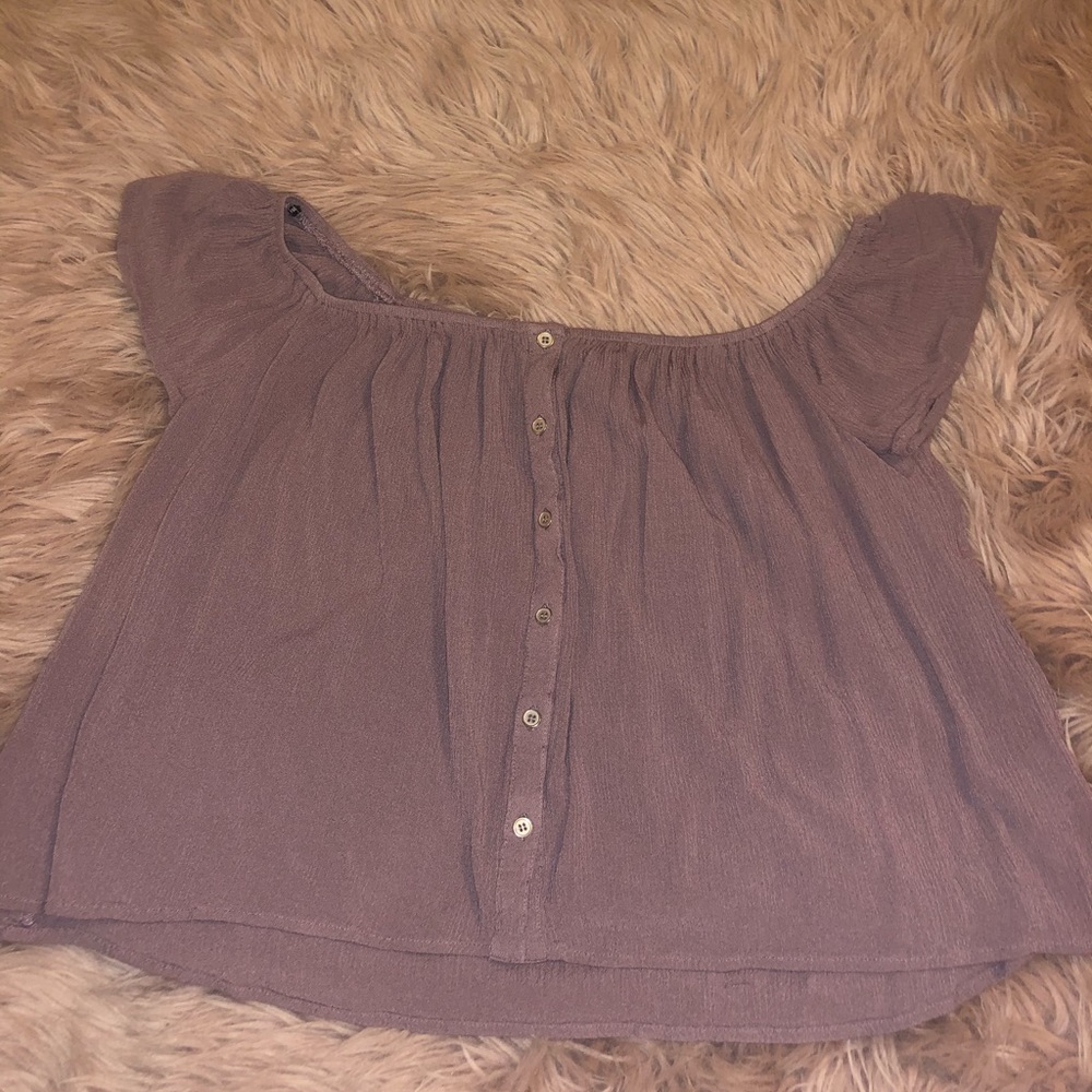 forever 21 purple button down off the shoulder top